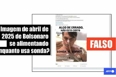 Foto de Bolsonaro comendo enquanto usa sonda é de 2019; ex-presidente não se alimentou por ela -  (crédito: EM - Fact Check)
