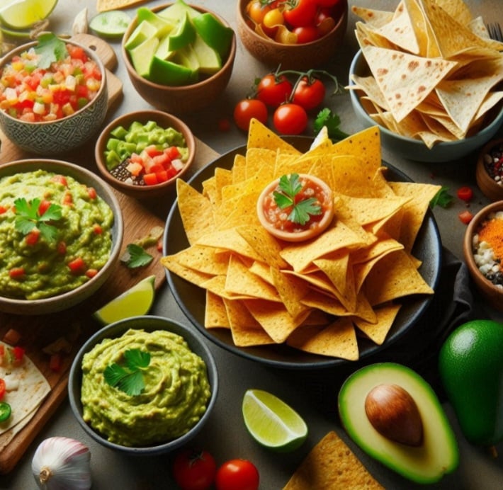 No México, os "botanas" são petiscos como guacamole, nachos e quesadillas, consumidos em festas e reuniões, incentivando a interação social.
