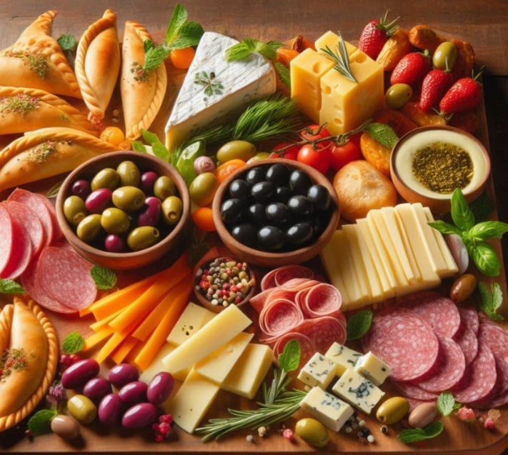 Na Argentina, os "picadas" consistem em uma seleção de queijos, embutidos e pães, geralmente consumidos com vinho.