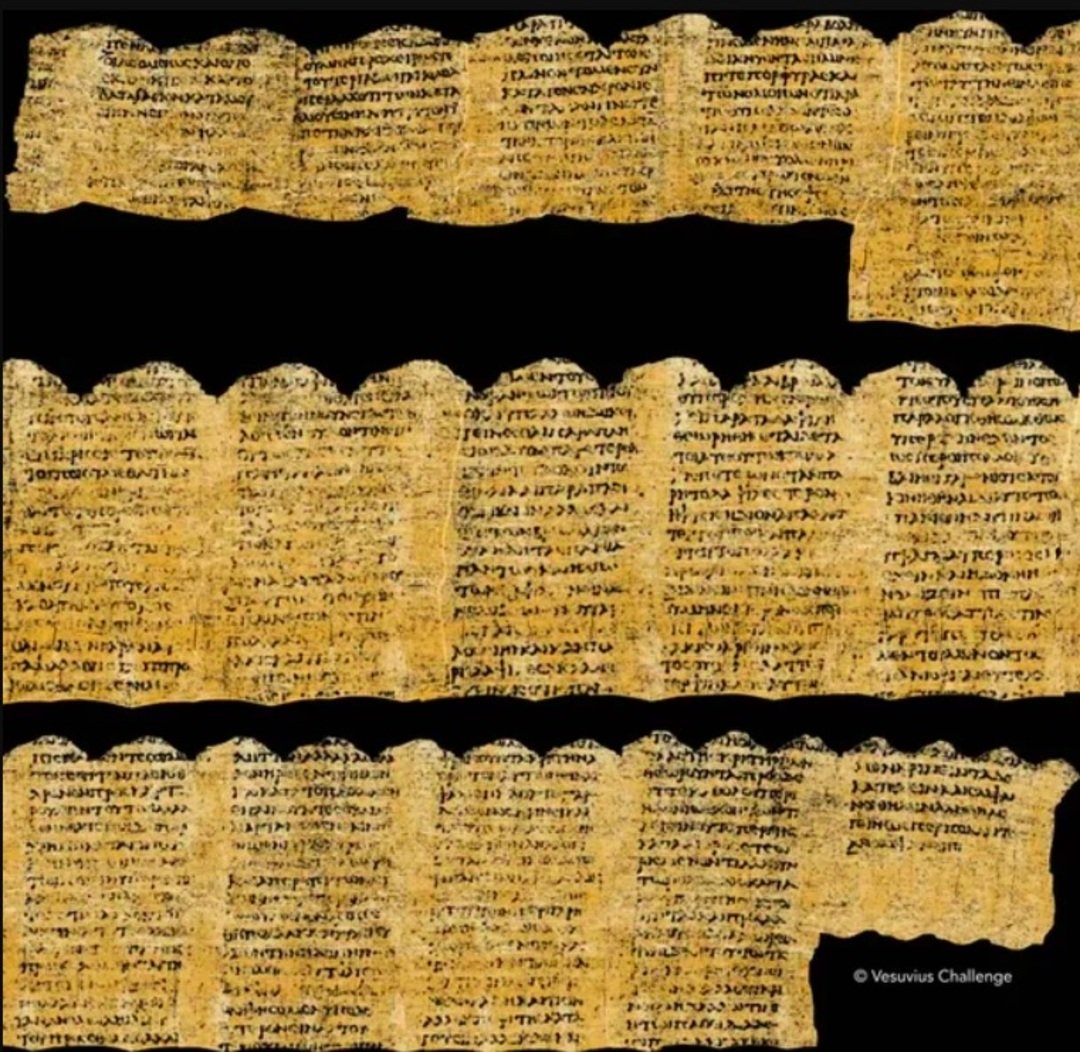 O pergaminho é um dos 800 chamados "Papiros de Herculano", que foram queimados pela erupção do Monte Vesúvio, na Itália.
