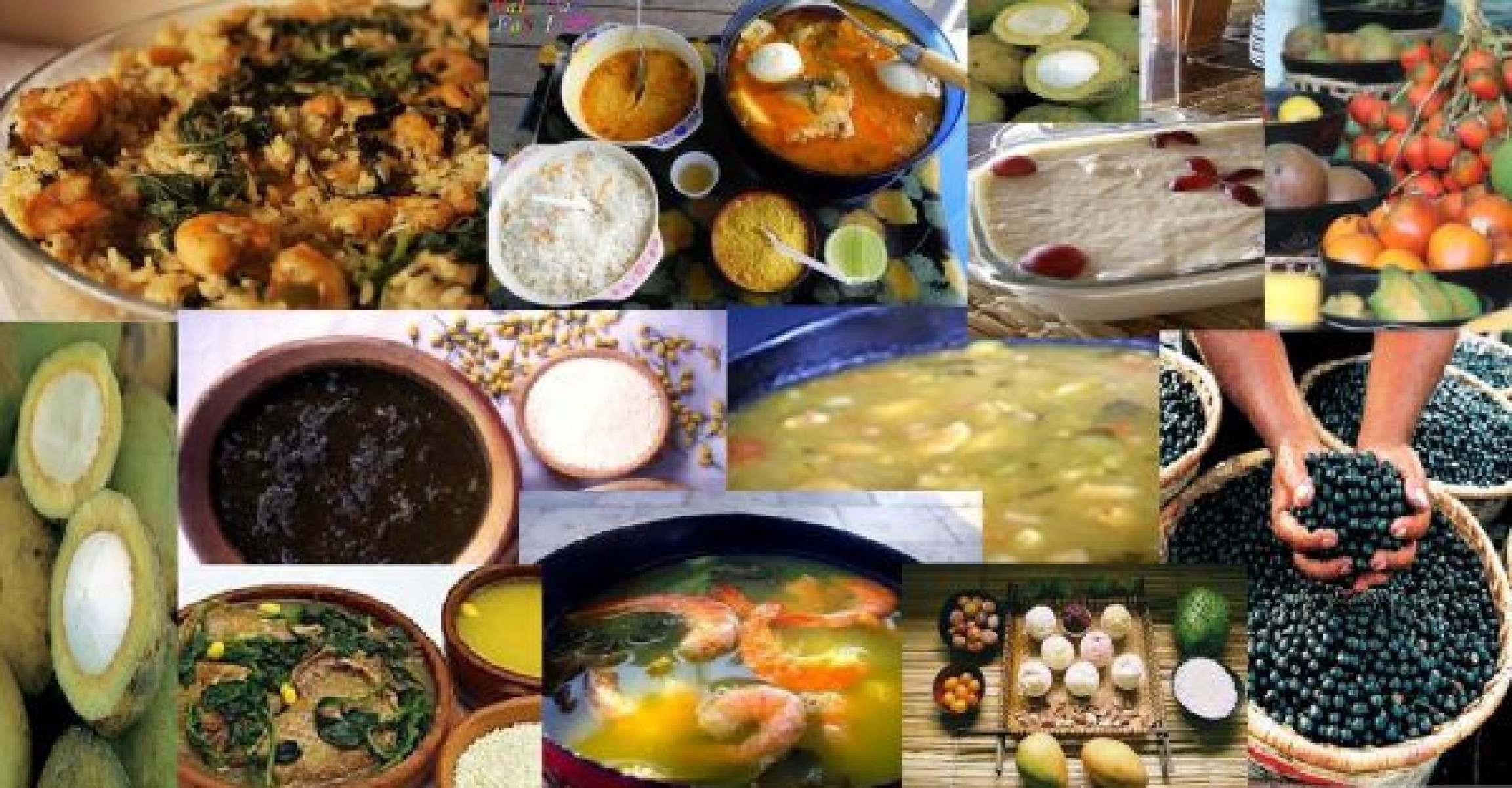 A comida do Norte do Brasil é rica em sabores e ingredientes locais, como mandioca ( preparada de diversas formas, como farinhas, tucupi e tapioca), açaí, peixes de água doce, como tambaqui, pirarucu, dourado e filhote; frutas, como açaí, cupuaçu, graviola, muruci e taperebá; ervas, como chicória, cipó-alho, alfavaca, cúrcuma e jambu. -BelemTur/Reprodução 