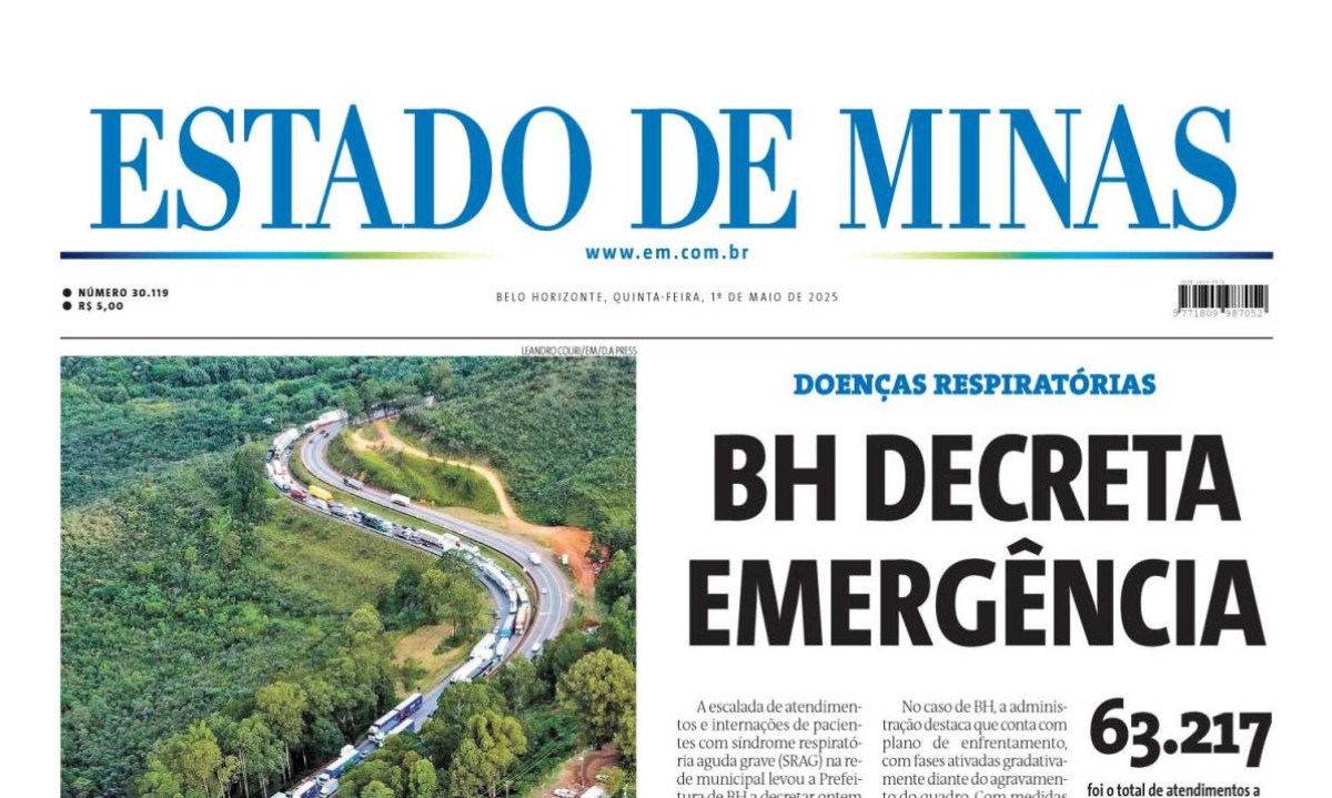 Confira a capa do Estado de Minas do dia 1º/5/2025 -  (crédito: Estado de Minas)