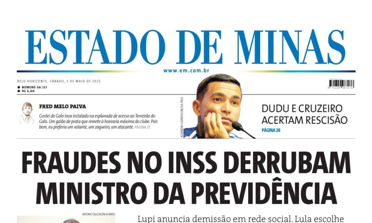 Capa impressa do Estado de Minas de 3/5/2025 -  (crédito: Estado de Minas)