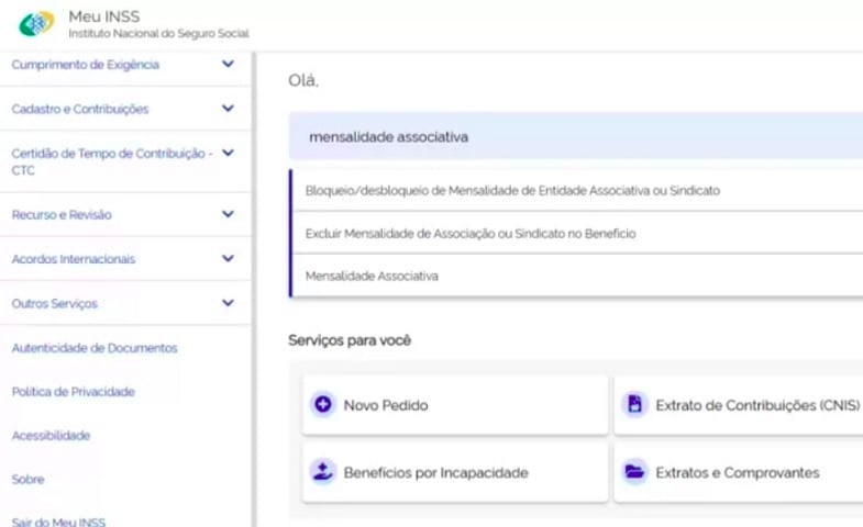 Para aqueles que desejam bloquear descontos futuros, faça  no "Meu INSS" e, no campo de pesquisa, digite “solicitar bloqueio ou desbloqueio de mensalidade”. Clique no nome do serviço/benefício e siga as orientações.