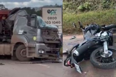 Colisão frontal entre duas carretas deixa feridos e interdita BR 040 nesta sexta (2) -  (crédito: Redes Sociais/ Reprodução)