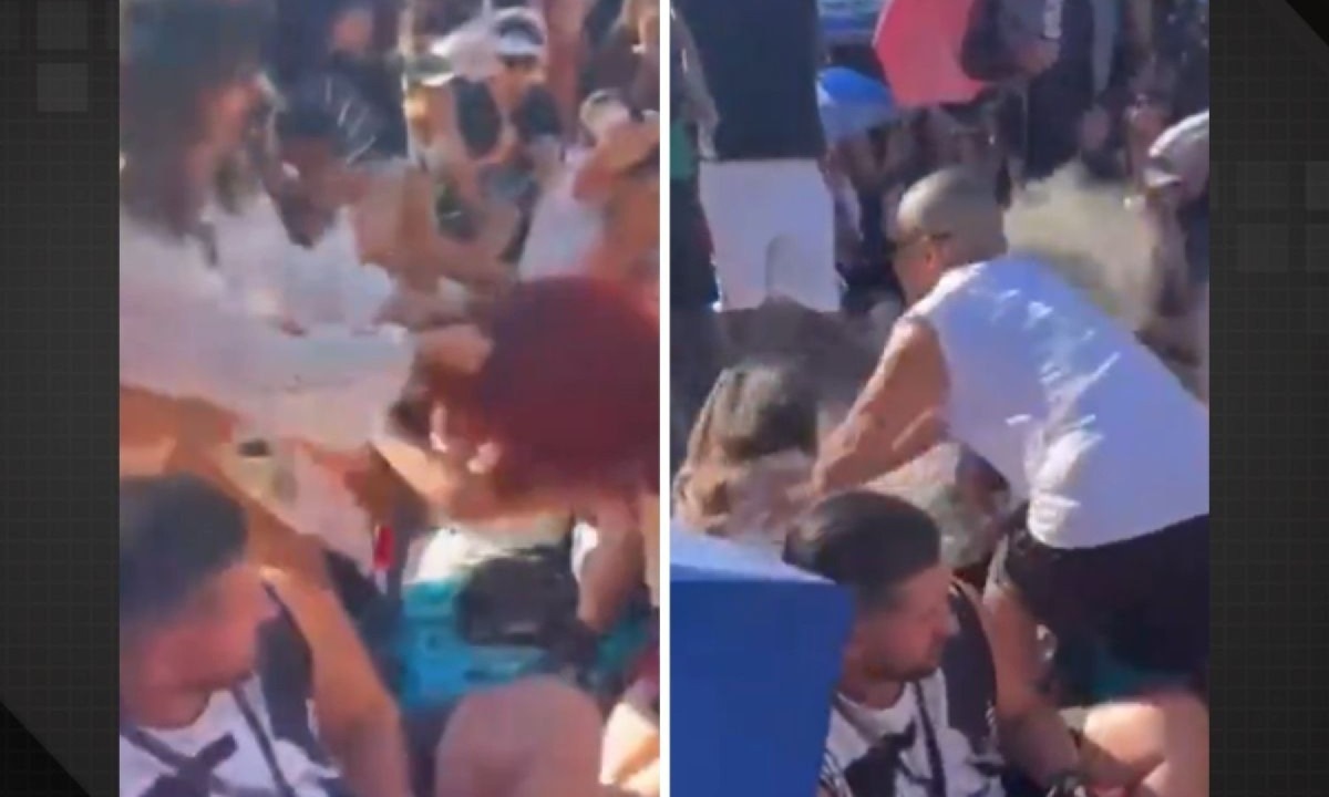 Puxão de cabelo e areia na cara: fãs brigam por espaço antes de show de Lady Gaga -  (crédito: Reprodução/Redes Sociais)