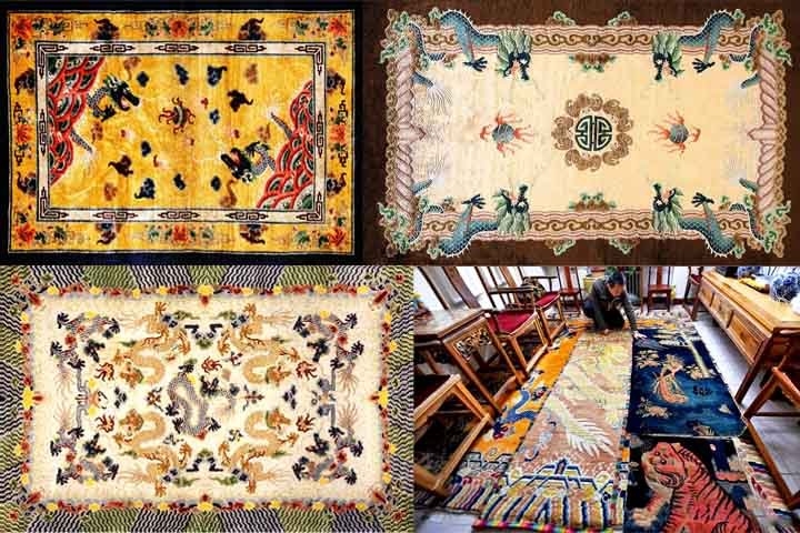 A China produz tapetes de seda de alta qualidade, com bordados detalhados e cores vibrantes. Oschineses frequentemente apresentam motivos tradicionais, como dragões, flores de lótus e paisagens, destacando um estilo pictórico. Além disso, a China também fabrica tapetes modernos de lã e fibras sintéticas, combinando tradição e inovação.