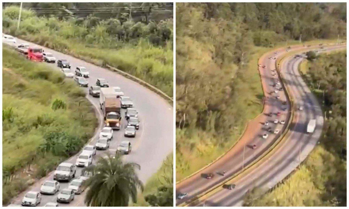 Retenções em rodovias que passam por Belo Horizonte acontecem devido ao grande volume de carros -  (crédito: PRF / Reprodução)