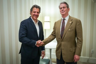 Em meio a guerra tarifária, Ministro da Fazenda Fernando Haddad (PT) se reuniu com o Secretário de Tesouro dos Estados Unidos, Scott Bessent -  (crédito: Diogo Zacarias/MF)