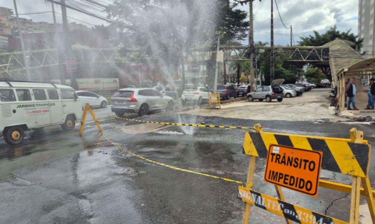 Vazamento de água na Avenida Nossa Senhora do Carmo, em BH -  (crédito: Jair Amaral/EM/DA Press)