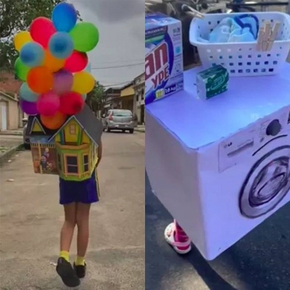 Altas aventuras: Ok, essa máquina de lavar está caprichada; tem até caixa de sabão em pó e pregadores! E que tal essa outra inspirada no filme "Up - Altas Aventuras" (2009), da Pixar?