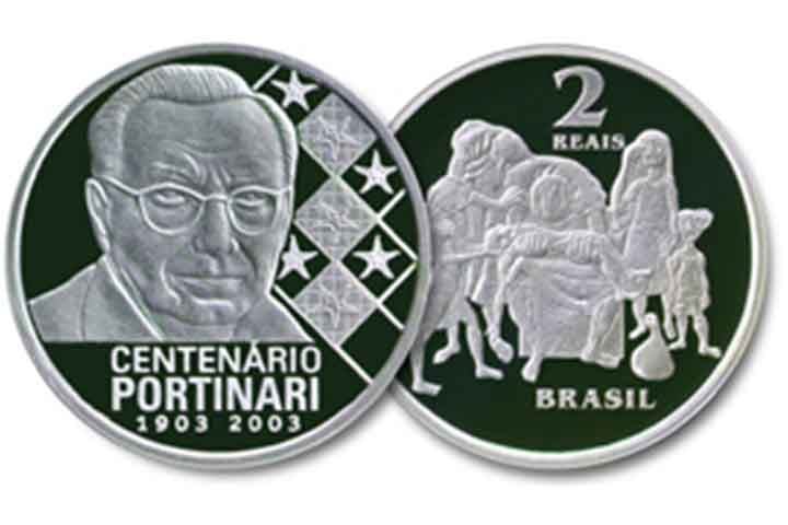 2003: Em homenagem ao Centenário de Candido Portinari, foram fabricadas 2 mil moedas de R$ 2.