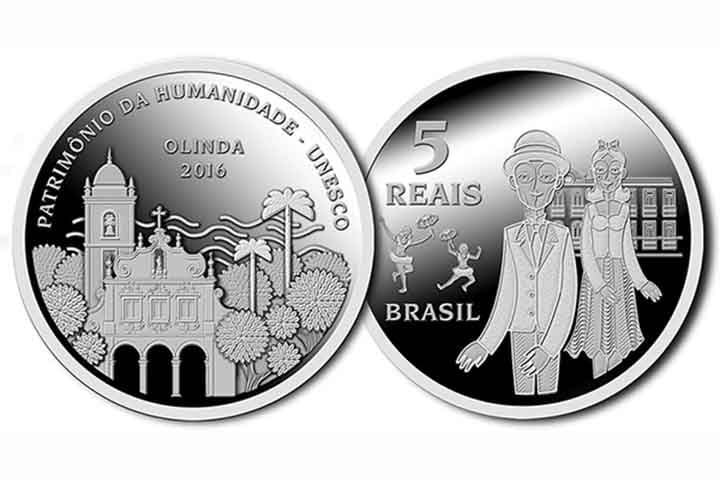 2016: Foram fabricadas 10 mil unidades de moedas de R$ 5 em homenagem à cidade de Olinda, declarada Patrimônio da Humanidade pela UNESCO.