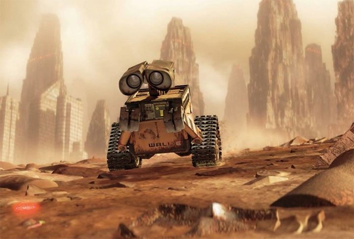 WALL-E (2008) - Na trama, o protagonista Ã© o Ãºltimo robÃŽ remanescente na terra de um grupo incumbido de limpar o planeta. 
