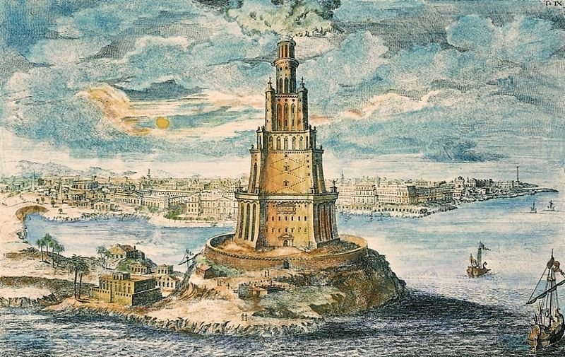 O Farol de Alexandria, uma das sete maravilhas do mundo antigo, foi outro símbolo imponente erguida na cidade durante a antiguidade. 
