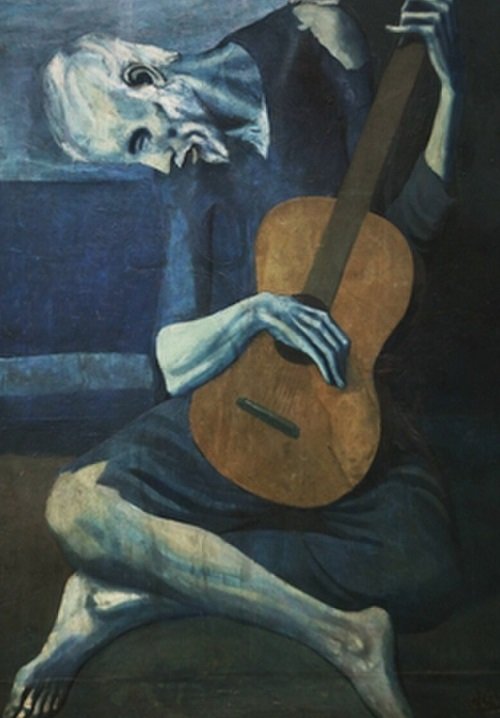 Obras como "A Vida" e "O Velho Guitarrista" exemplificam essa fase, refletindo a solidão e a miséria humana. O Período Azul foi um momento de introspecção para Picasso. Depois, Picasso entrou no Período Rosa (1904-1906), caracterizado por uma paleta mais quente e alegre. 
