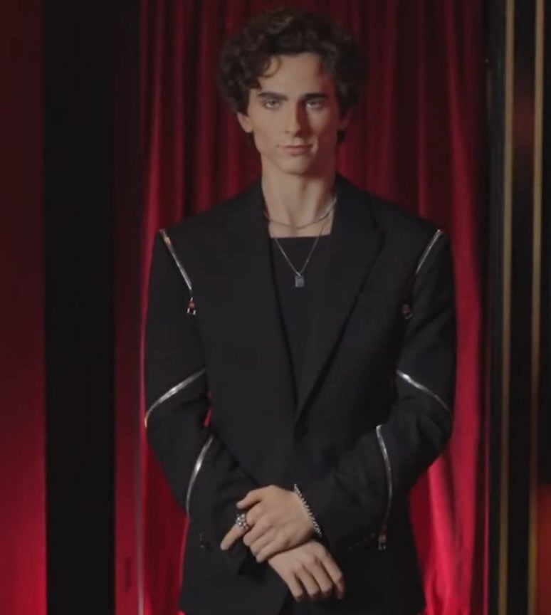 Na peça, o ator veste o terno Alexander McQueen preto que ele usou na estreia de “Duna: Parte Um” em Londres, em 2021. As botas da estátua foram doadas pelo próprio Chalamet. Conheça mais sobre o ator!