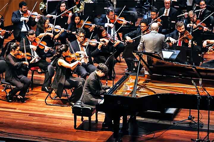 algumas orquestras também incluem piano e celesta, dependendo da obra executada.
