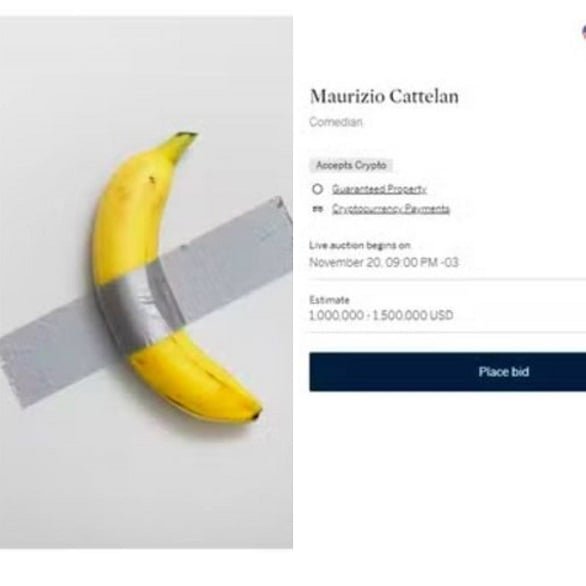 Batizada de "Comedian", a polêmica obra foi criada pelo artista italiano Maurizio Cattelan em 2019. Ela foi exposta originalmente no Art Basel, em Miami, e viralizou nas redes sociais por sua aparente simplicidade.