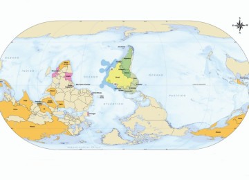 IBGE lançou mapa-múndi invertido, com o Sul no topo -  (crédito: IBGE/Divulgação)