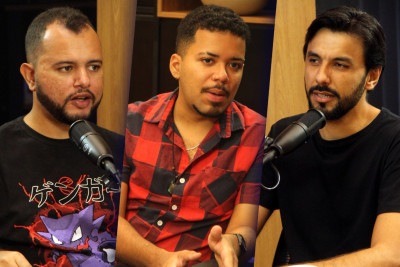 Leo Lima, Denys Lacerda e Marcos Paulo Rodrigues Lopes (Gaz Games) debatem conceitos dos jogos de simulação no podcast Glitch Clube. -  (crédito: Jair Amaral/EM/DA/Press)