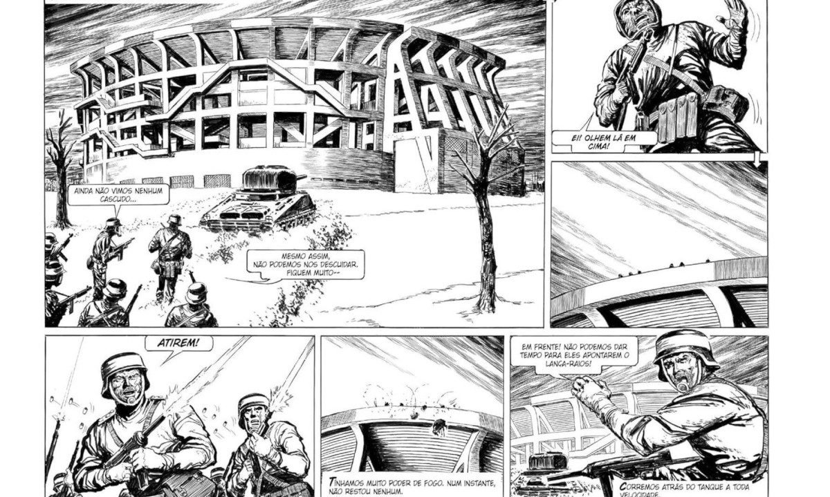 Cenas da história em quadrinhos argentina 'El Eternauta'