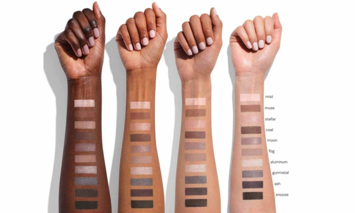 Amostra de cores da paleta em diferentes tons de pele