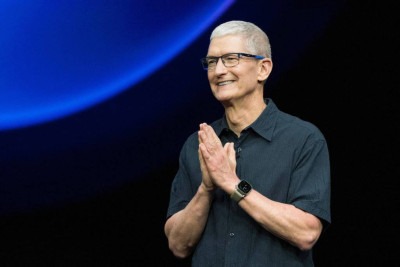O CEO da Apple, Tim Cook, durante evento da empresa que anunciou o iPhone 16  -  (crédito: Nic Coury - 9.set.2024/AFP)