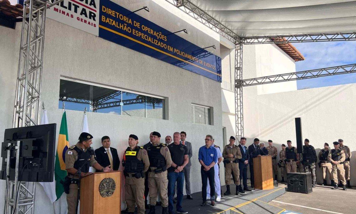 Governador Romeu Zema participou da inauguração do Batalhão Especializado em Policiamento de Eventos (Bepe)  -  (crédito: Edésio Ferreira/ EM/D.A Press)