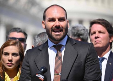 O deputado federal Eduardo Bolsonaro (PL-SP), condenado a pagar indenização por danos morais  -  (crédito: Mandel Ngan - 12.mar.24/AFP)