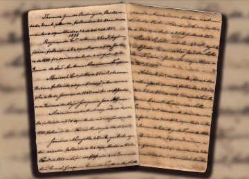 Reprodução de páginas do livro de óbitos dos escravizados em Bom Jesus do Amparo -  (crédito: Arte EM/Reprodução)