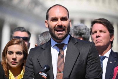 O deputado federal Eduardo Bolsonaro (PL-SP), condenado a pagar indenização por danos morais  -  (crédito: Mandel Ngan - 12.mar.24/AFP)