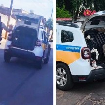 MG: suspeito é preso e levado com pé pendurado para fora de viatura - Redes Sociais/Divulga&ccedil;&atilde;o