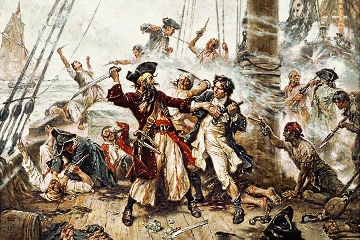 BARBA NEGRA - Edward Teach, atuou como pirata na costa da América do Norte e no Caribe entre 1716 e 1718. Famoso por sua aparência assustadora e táticas de intimidação, que incluíam acender fusos em sua barba durante os ataques. Foi morto em 1718, aos 35 anos