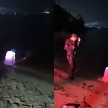 "Mulher de branco" provoca clima de mistério em praia de Manaus - Montagem/Reprodução Redes Sociais