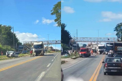 Acidente em Santa Luzia travou trecho da rodovia BR-381, na Grande BH -  (crédito: Reprodução/Redes sociais)