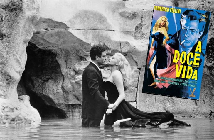 Na mÃ­tica cena, a atriz de Hollywood Sylvia Rank (vivida pela sueca Anita Ekberg) entra na Ã¡gua da fonte e convence o jornalista Marcello Rubini (Marcello Mastroianni) a copiÃ¡-la. 
