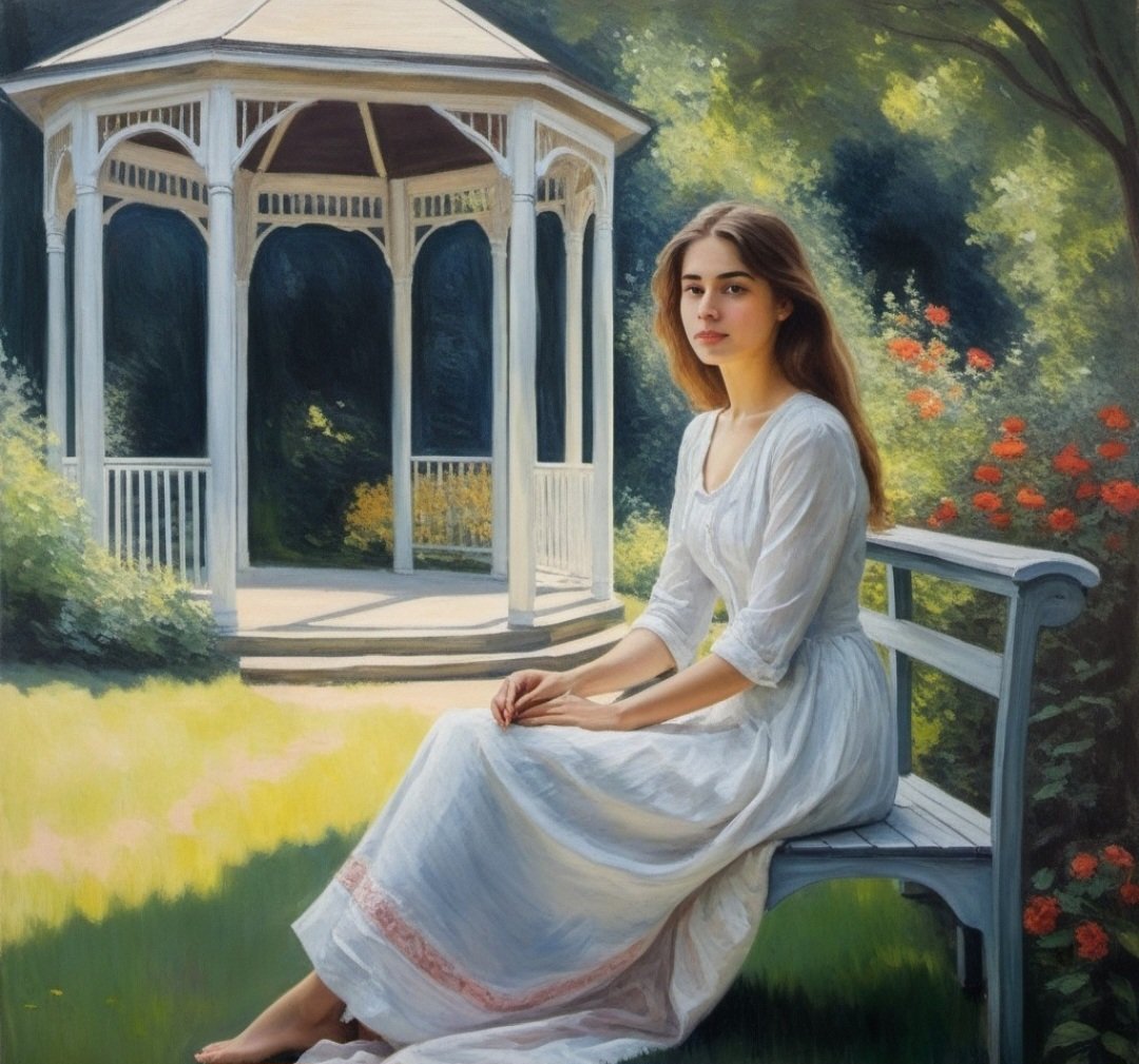 O frances Claude Monet, com sua genialidade impressionista, focado em luz e cor, retratou uma paisagem que destaca o gazebo até no nome: "Mulher no Gazebo" foi criada em 1875.