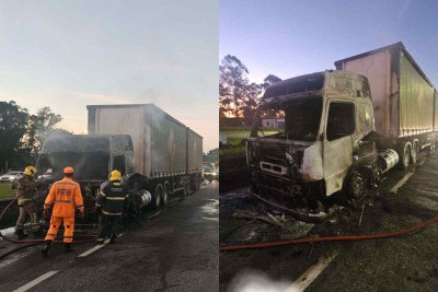 O incêndio consumiu a cabine do caminhão -  (crédito: PRF/Divulgação)