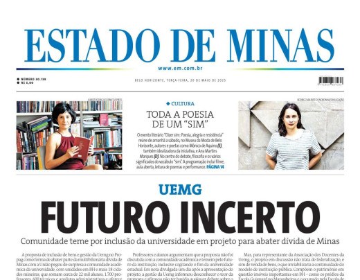 Confira a capa do estado de minas do dia 20/05/2025