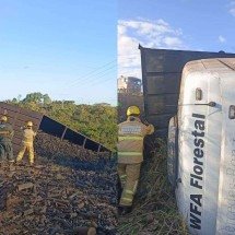 MG: pai e filho morrem em tombamento de caminhão de carvão na BR-135 - CBMMG/Divulgação