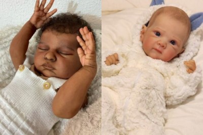 Os bebês reborn são bonecos feitos à mão para parecerem bebês reais, com detalhes como textura da pele, veias e cabelo aplicados fio a fio. -  (crédito: Montagem/Reprodução/Redes Sociais )