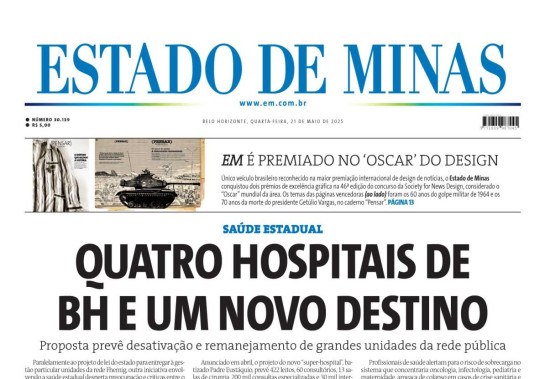 Confira a capa do Estado de Minas do dia 21/05/2025