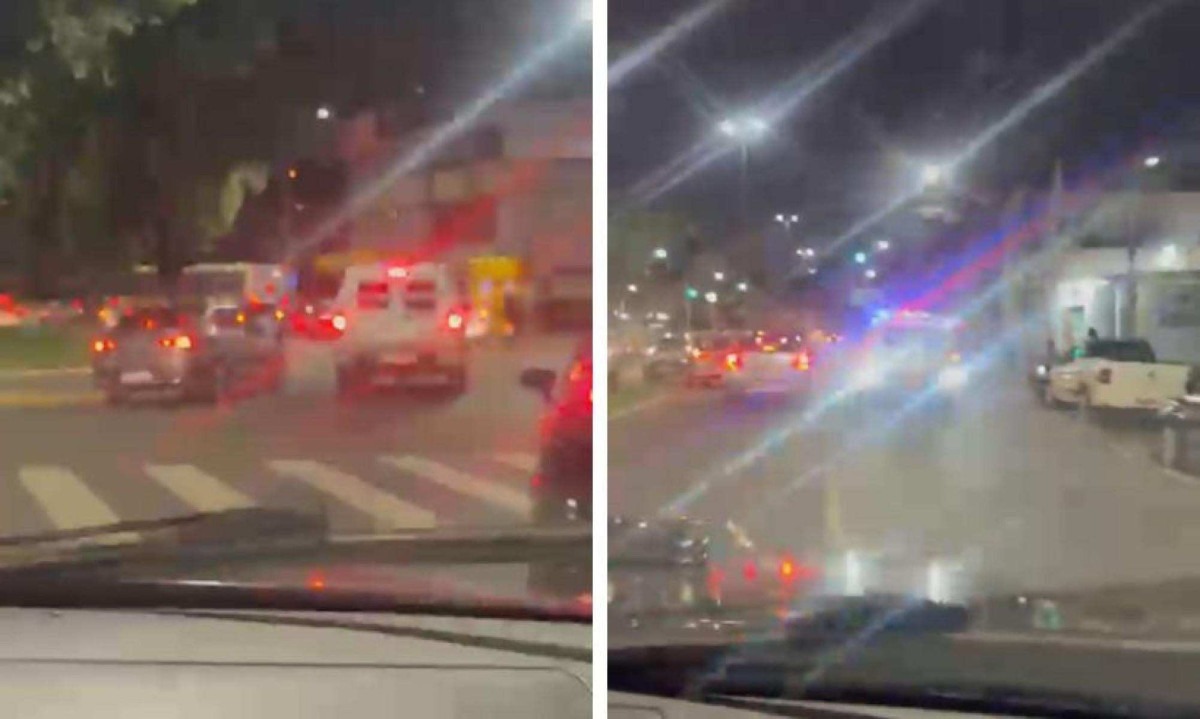 Vídeo mostra a viatura policial abrindo agem para o carro da família ar no trânsito da cidade em horário de pico -  (crédito: PMMG/Divulgação)