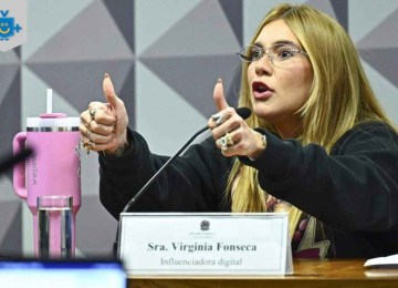 A influenciadora e empresária Virgínia durante a CPI das Bets no Senado.  -  (crédito: Andressa Anholete/Agência Senado.)