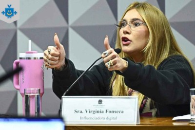 A influenciadora e empresária Virgínia durante a CPI das Bets no Senado.  -  (crédito: Andressa Anholete/Agência Senado.)