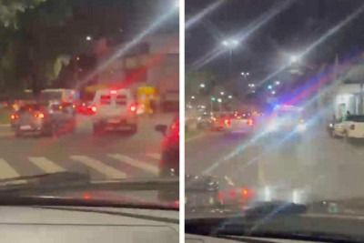 Vídeo mostra a viatura policial abrindo passagem para o carro da família passar no trânsito da cidade em horário de pico -  (crédito: PMMG/Divulgação)