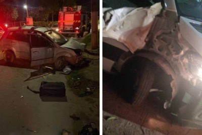 Batida entre carro e van de alunos deixou duas pessoas feridas em Muriaé -  (crédito: Redes Sociais)