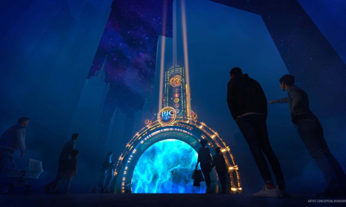 O National Epic Universe Portal é uma réplica do portal icônico do Epic Universe para várias cidades dos Estados Unidos