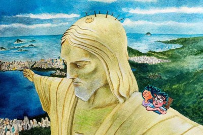 Encarapitados no Cristo Redentor, Clara e Guto vivem aventuras em 'Os segredos do Rio de Janeiro' -  (crédito: Uoster Zielinski/reprodução)